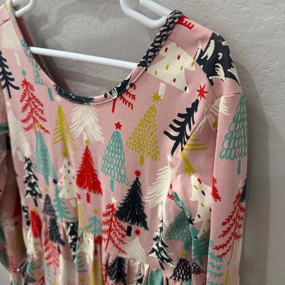Hanna Andersson Christmas Pink Twinkly Trees Long Sleeve Skater Dress - Picture 2 of 8
